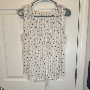 Mine White Sleeveless Tie Front Blouse